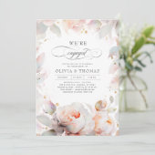 ピンクエレガントフローラボー婚約パーティ写真 招待状 (スタンド正面)
