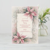 ピンクエレガントフローラポインセチアパーティー 招待状 (スタンド正面)