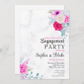 ピンクエレガントフローラマーブル婚約パーティ 招待状 (正面/裏面)
