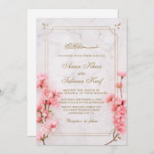 ピンクエレガントフローラムスリム結婚式招待状 招待状 (正面/裏面)