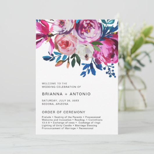 ピンクエレガントフローラモダン結婚式 プログラム (スタンド正面)