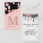 ピンクエレガントフローラモノグラムイニシャル金ゴールド文字M 名刺 (正面/裏面)