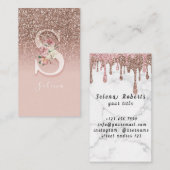 ピンクエレガントフローラモノグラムイニシャル金ゴールド文字S 名刺 (正面/裏面)