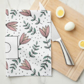 ピンクエレガントフローラモノグラム キッチンタオル (四つ折り)