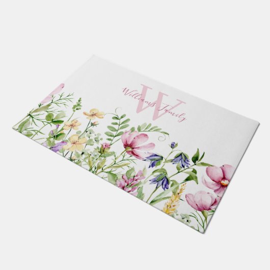 ピンクエレガントフローラモノグラム ドアマット (アングル)