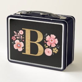 ピンクエレガントフローラモノグラム メタルランチボックス