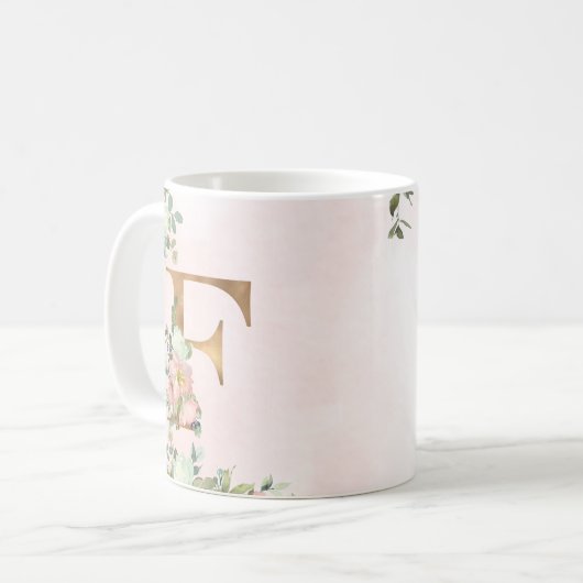 ピンクエレガントフローラモノグラムFコーヒーマグ コーヒーマグカップ (正面左)