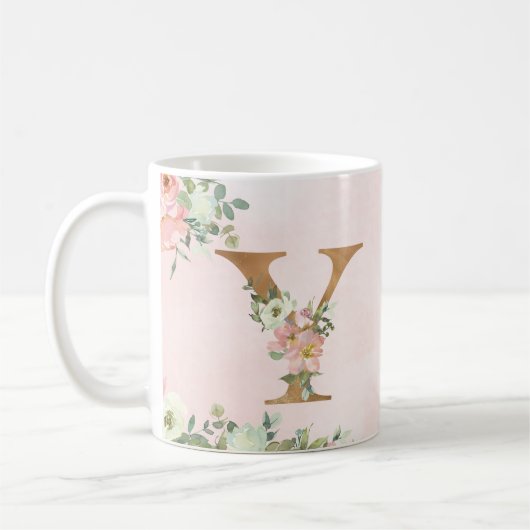 ピンクエレガントフローラモノグラムYコーヒーマグ コーヒーマグカップ (左)