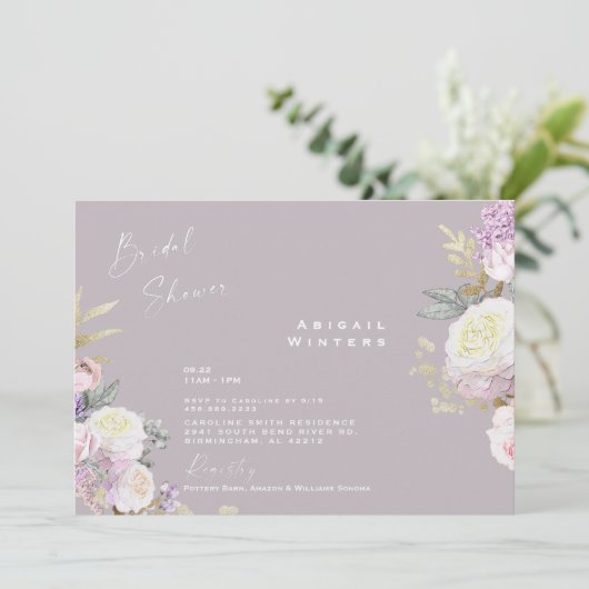 ピンクエレガントフローララベンダーブライダルシャワー 招待状 (スタンド正面)