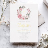 ピンクエレガントフローラリースガールバプティスマ金ゴールド 箔招待状