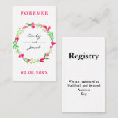 ピンクエレガントフローラリースホワ結婚イトのレジストリ エンクロージャーカード (正面/裏面)