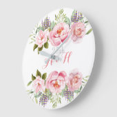 ピンクエレガントフローラリースモノグラ結婚ム25日 ラージ壁時計 (傾斜)