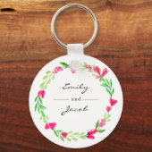 ピンクエレガントフローラリース白いカップル名 キーホルダー (正面)