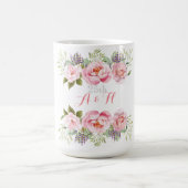 ピンクエレガントフローラリース結婚ズモノグラム25日 コーヒーマグカップ (中央)