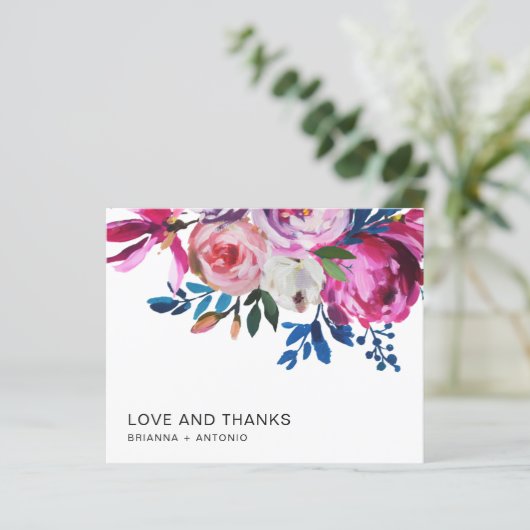 ピンクエレガントフローラ予算結婚のサンキューカード (スタンド正面)