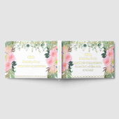 ピンクエレガントフローラ任意の年誕生日ゴールドフォイル ゲストブック (全面)