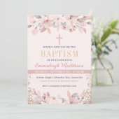 ピンクエレガントフローラ写真バプテスマ 招待状 (スタンド正面)