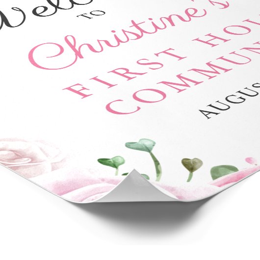 ピンクエレガントフローラ初の聖餐式へようこそ ポスター (角)