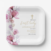 ピンクエレガントフローラ初の聖餐式 ペーパープレート (正面)