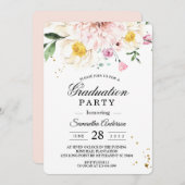 ピンクエレガントフローラ卒業パーティー 招待状 (正面/裏面)