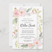 ピンクエレガントフローラ及びバラ金ゴールドブライダルシャワー 招待状 (正面)
