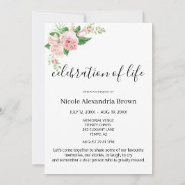 ピンクエレガントフローラ味のあるお祝い葬儀 招待状