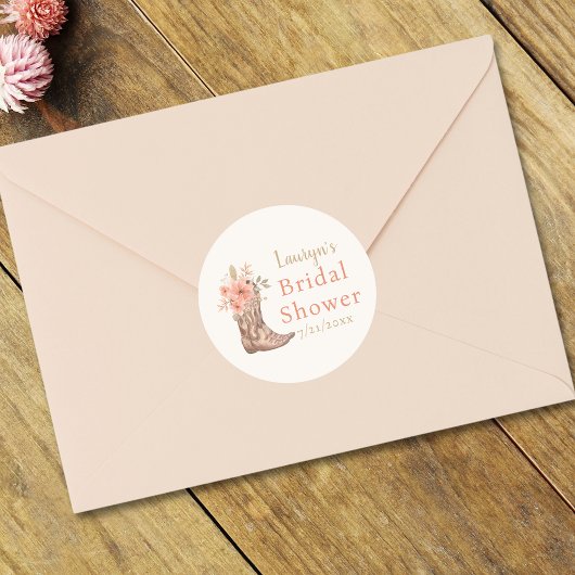 ピンクエレガントフローラ女性のカーボーイブライダルシャワーシール ラウンドシール