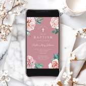 ピンクエレガントフローラ宗教女子バプテスマ 招待状