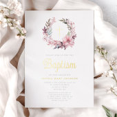 ピンクエレガントフローラ宗教女子バプテスマ 箔招待状