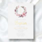 ピンクエレガントフローラ宗教女子バプテスマ 箔招待状