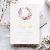 ピンクエレガントフローラ宗教女子バプテスマ 箔招待状