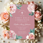 ピンクエレガントフローラ宗教少女ファースト・コミュニオン 招待状