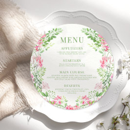 ピンクエレガントフローラ庭園の結婚式ラウンドフラットメニュー メニュー