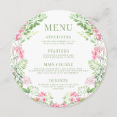 ピンクエレガントフローラ庭園の結婚式ラウンドフラットメニュー メニュー (正面)