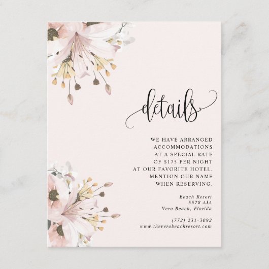 ピンクエレガントフローラ庭園の結婚式 エンクロージャーカード (正面)