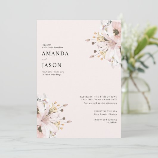 ピンクエレガントフローラ庭園の結婚式 招待状 (スタンド正面)