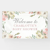 ピンクエレガントフローラ春ベビーシャワーへようこそ 横断幕 (横)