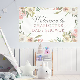 ピンクエレガントフローラ春ベビーシャワーへようこそ 横断幕