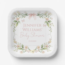 ピンクエレガントフローラ春夏のベビーガールシャワー ペーパープレート