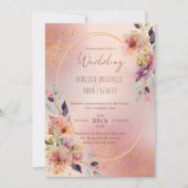 ピンクエレガントフローラ楕円ジオメトリック結婚フレーム 招待状 (正面)