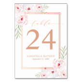 ピンクエレガントフローラ水彩バラ金ゴールド結婚ズ テーブルナンバー (裏面)