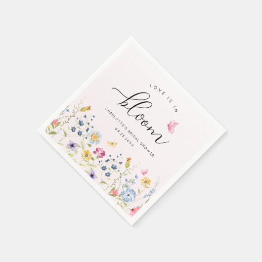 ピンクエレガントフローラ水彩ブライダルシャワー スタンダードカクテルナプキン (角)