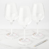 ピンクエレガントフローラ水彩ブライダルシャワー ワイングラスタグ (セット)