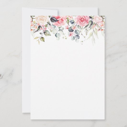ピンクエレガントフローラ水彩ブライダルシャワー 招待状 (裏面)