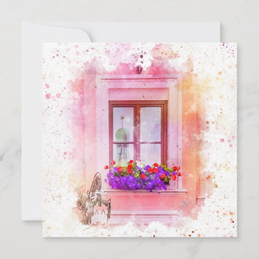 ピンクエレガントフローラ水彩ブライダルシャワー 招待状 (裏面)