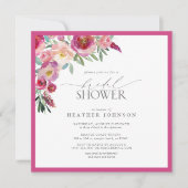 ピンクエレガントフローラ水彩ブライダルシャワー 招待状 (正面)