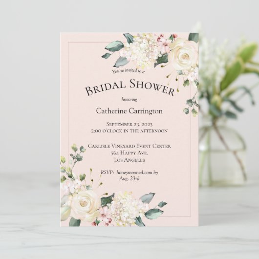 ピンクエレガントフローラ水彩ブライダルシャワー 招待状 (スタンド正面)