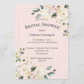 ピンクエレガントフローラ水彩ブライダルシャワー 招待状 (正面)