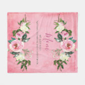 ピンクエレガントフローラ水彩マザーマム フリースブランケット (正面(横))