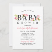 ピンクエレガントフローラ水彩少女ベビーシャワー 招待状 (正面)